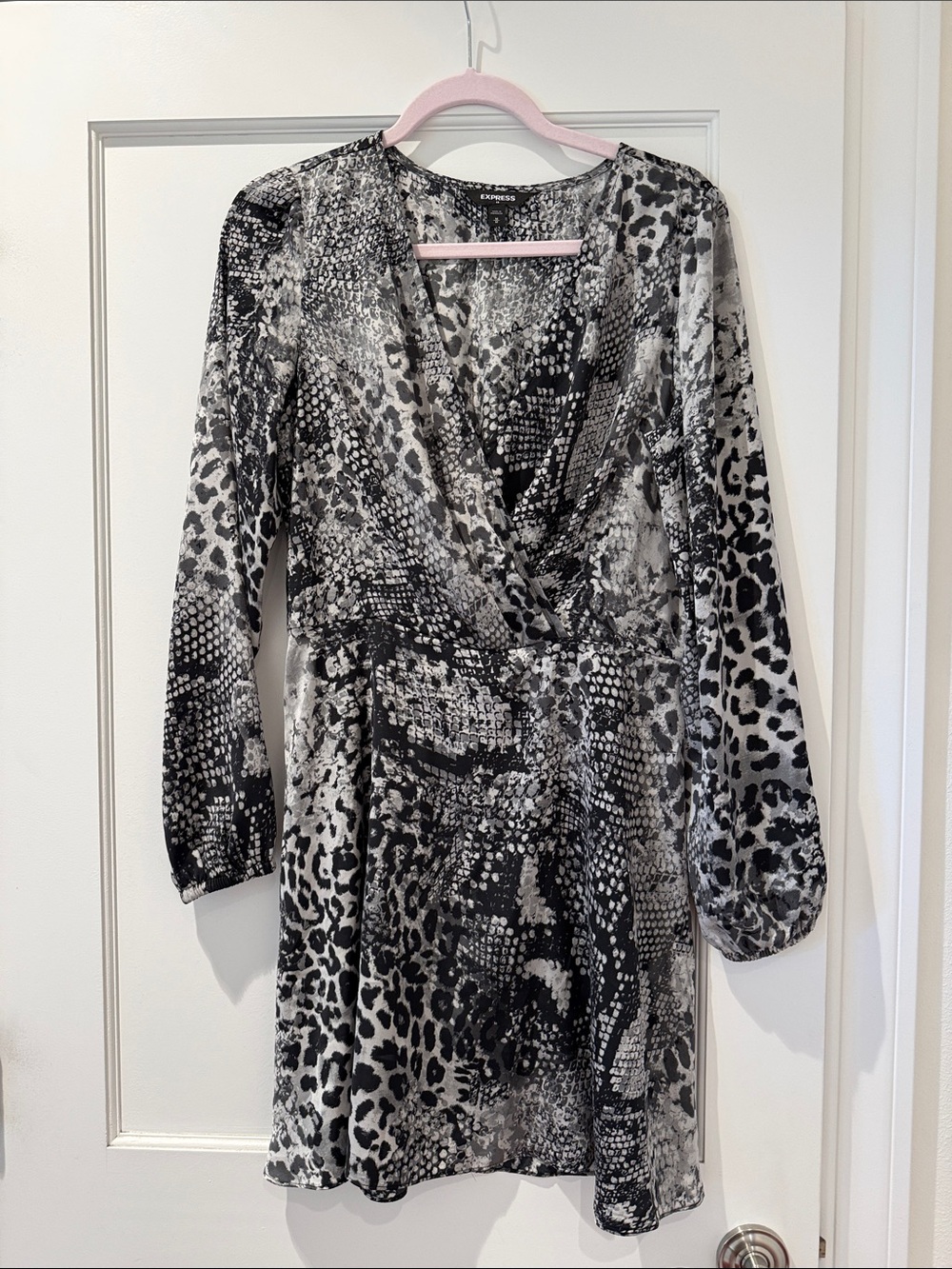 Express Black and White Printed Wrap Midi Dress